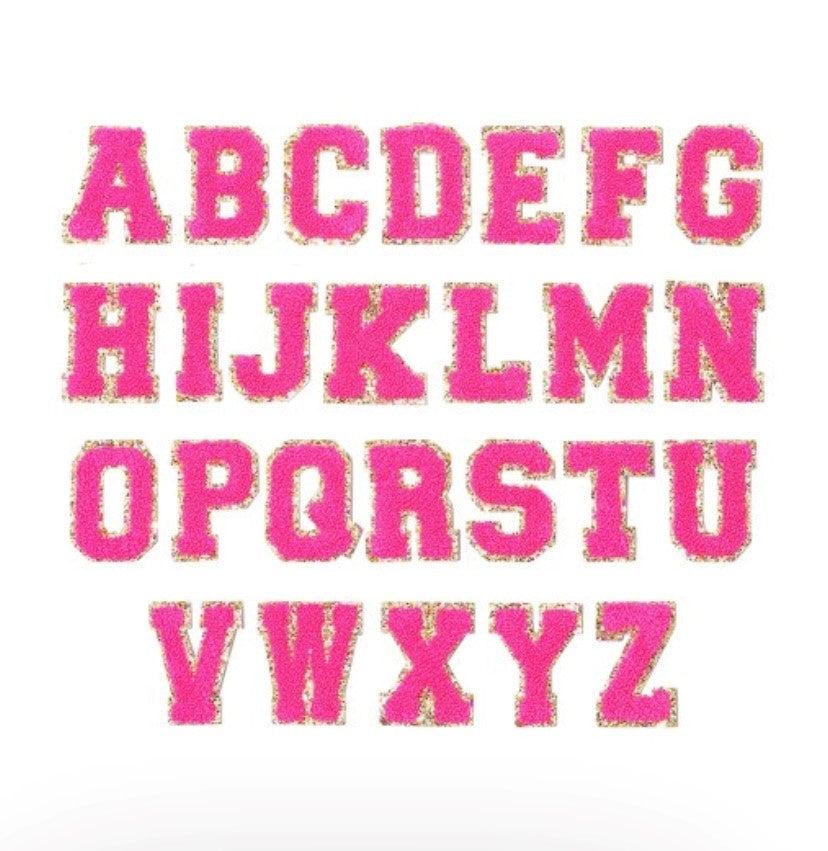 Hot Pink Gold Glitter Varsity Letter Patch